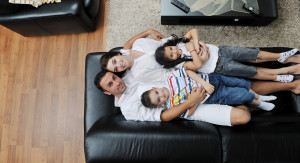 top view of family on couch